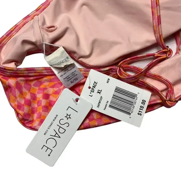 L*SPACE Pamela Bikini Top Heat Waves Pink Abstract Racerback Lined Size XL NEW - Picture 5 of 7